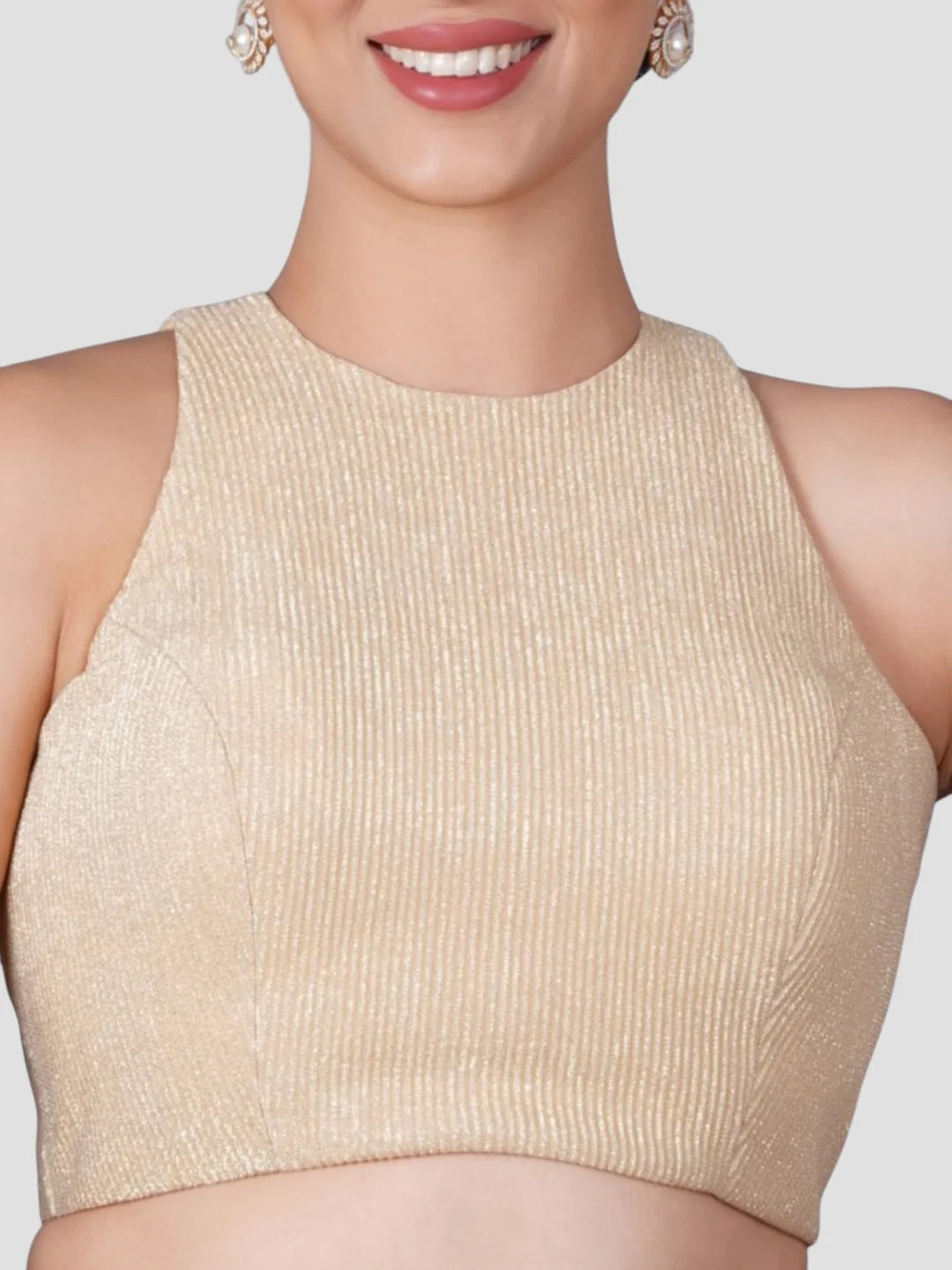 Gold Incut Crush Fabric Sleeveless Readymade Blouse