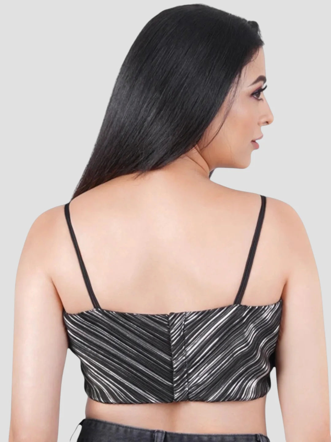 Black Silver Crush Fabric Sleeveless Readymade Blouse