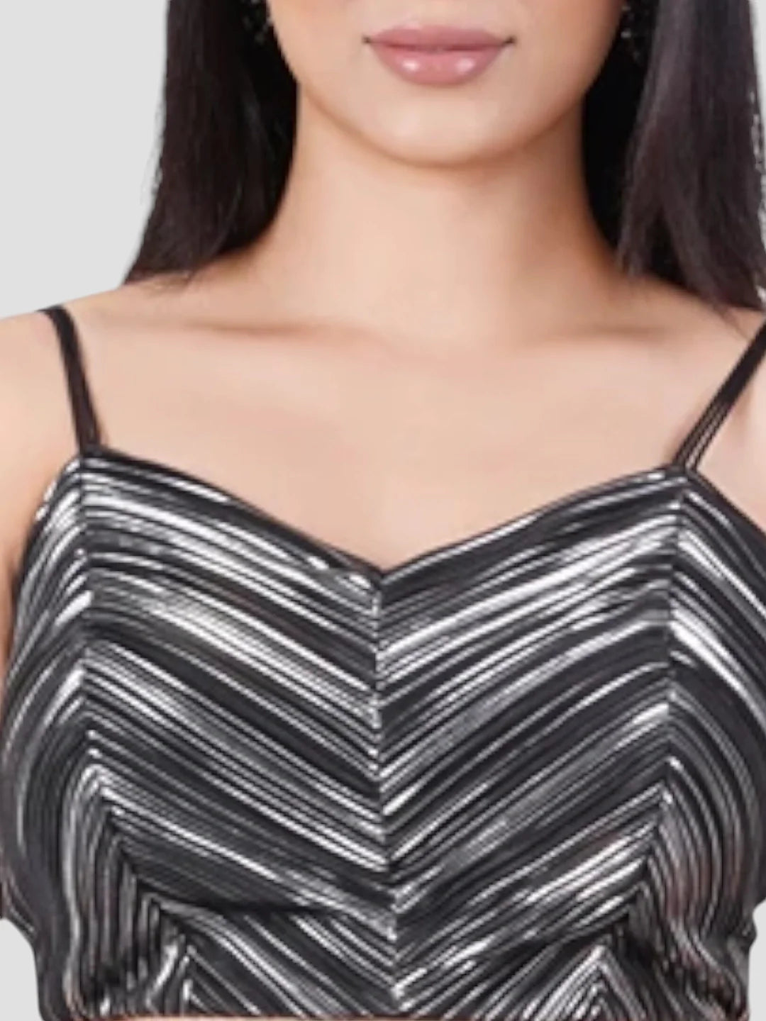 Black Silver Crush Fabric Sleeveless Readymade Blouse