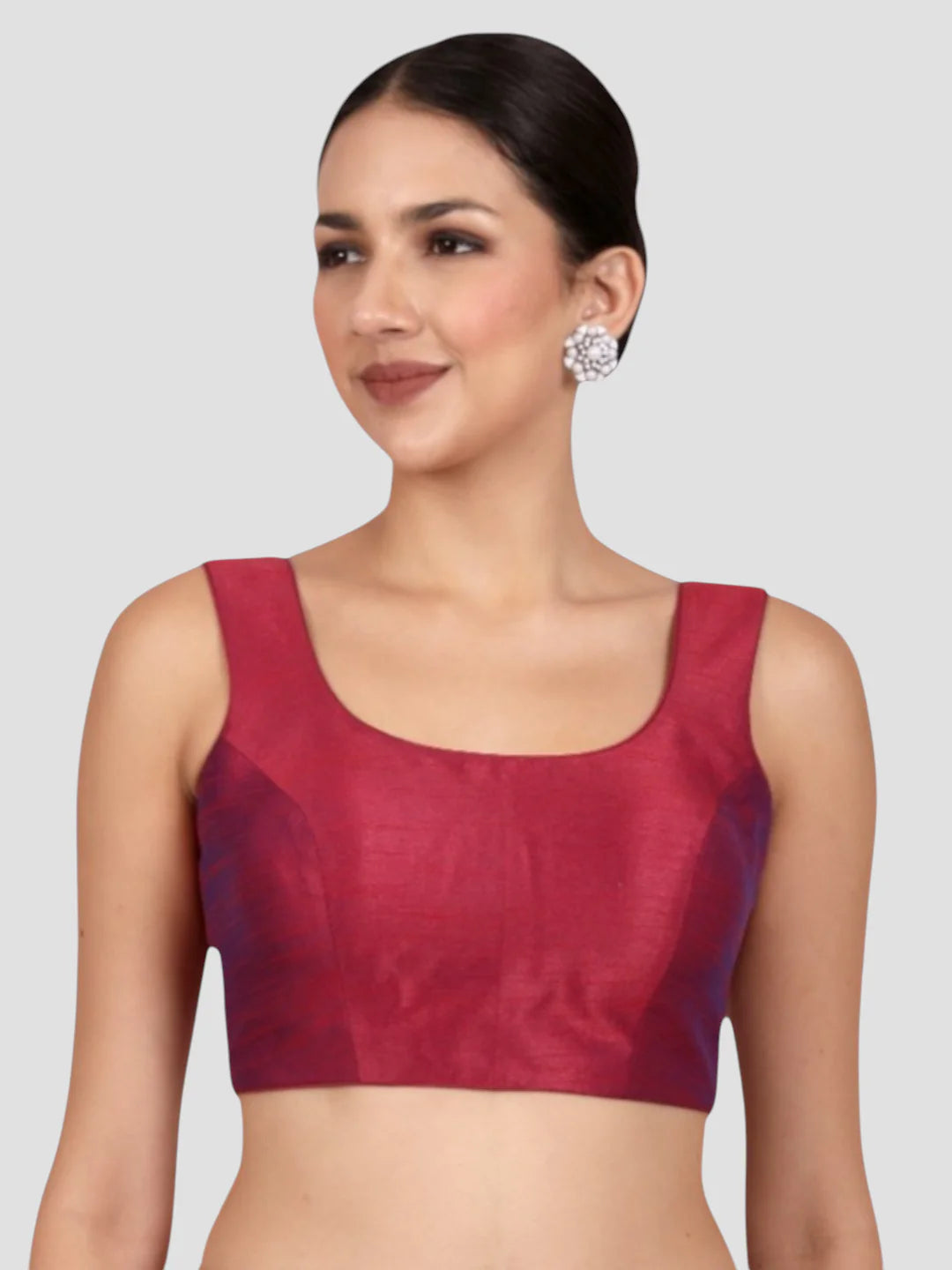 Elegant Magenta Dupion Silk Sleeveless Readymade Saree Blouse
