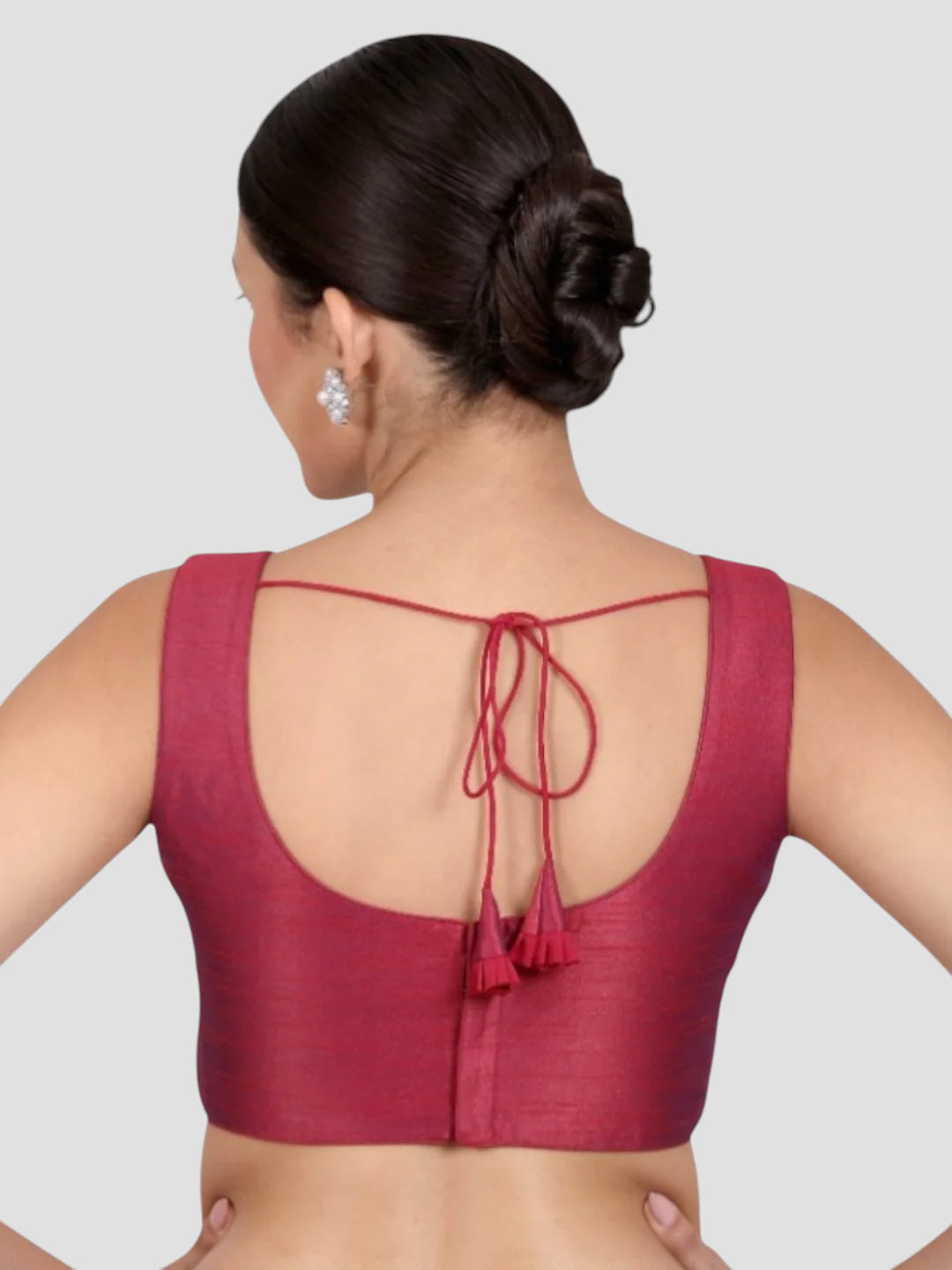 Elegant Magenta Dupion Silk Sleeveless Readymade Saree Blouse