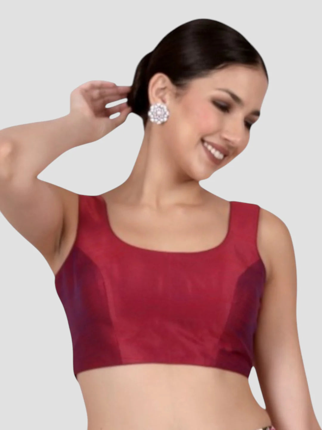Elegant Magenta Dupion Silk Sleeveless Readymade Saree Blouse