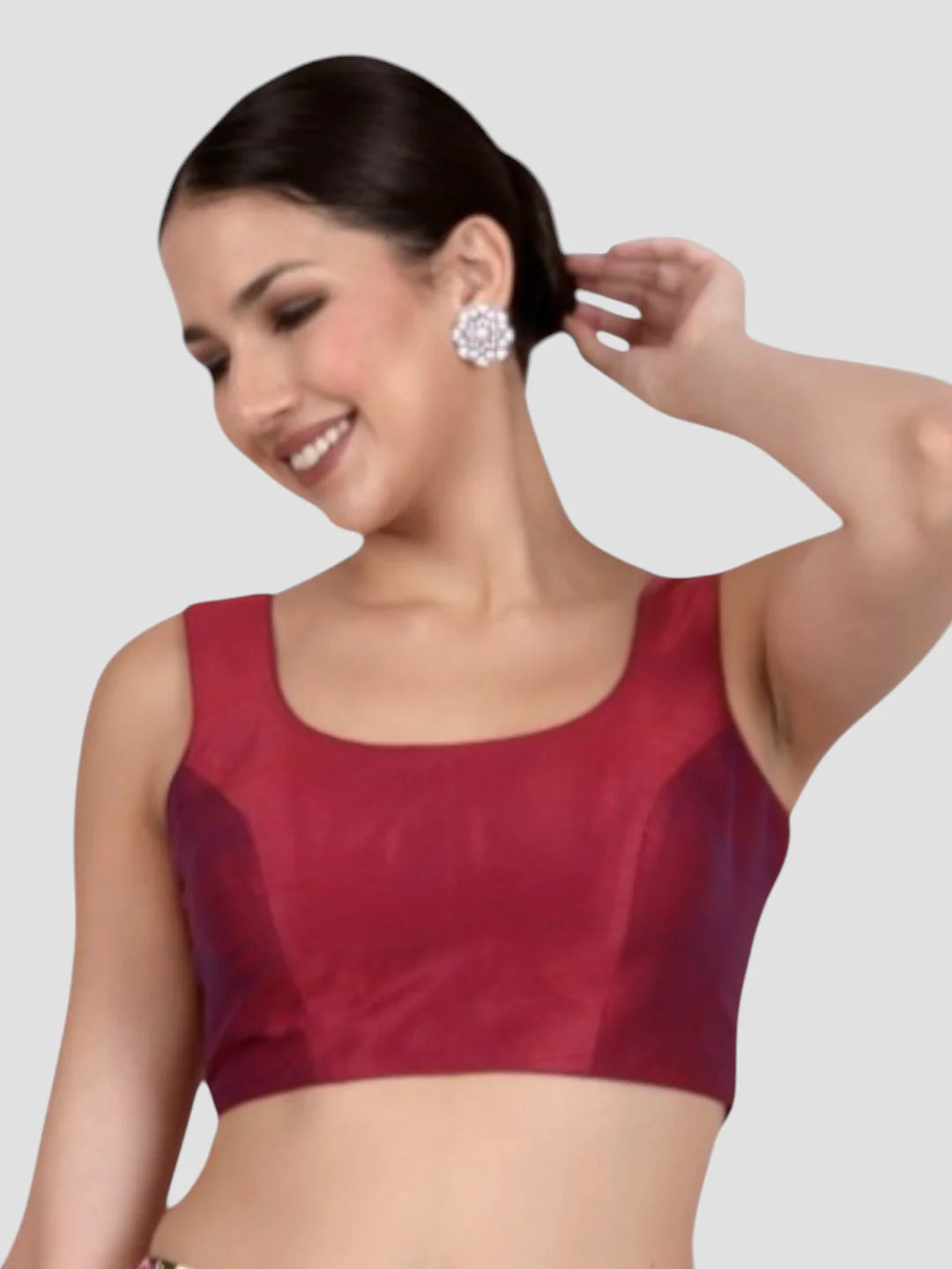 Elegant Magenta Dupion Silk Sleeveless Readymade Saree Blouse