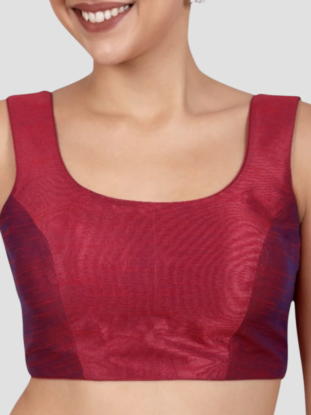 Elegant Magenta Dupion Silk Sleeveless Readymade Saree Blouse