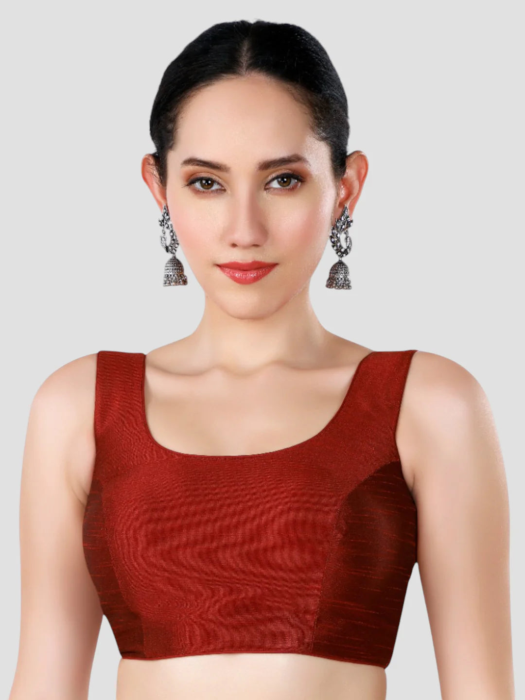 Elegant Maroon Dupion Silk Sleeveless Readymade Saree Blouse