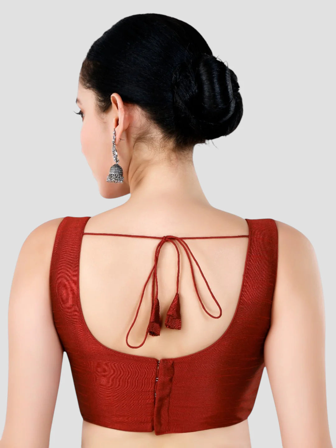 Elegant Maroon Dupion Silk Sleeveless Readymade Saree Blouse