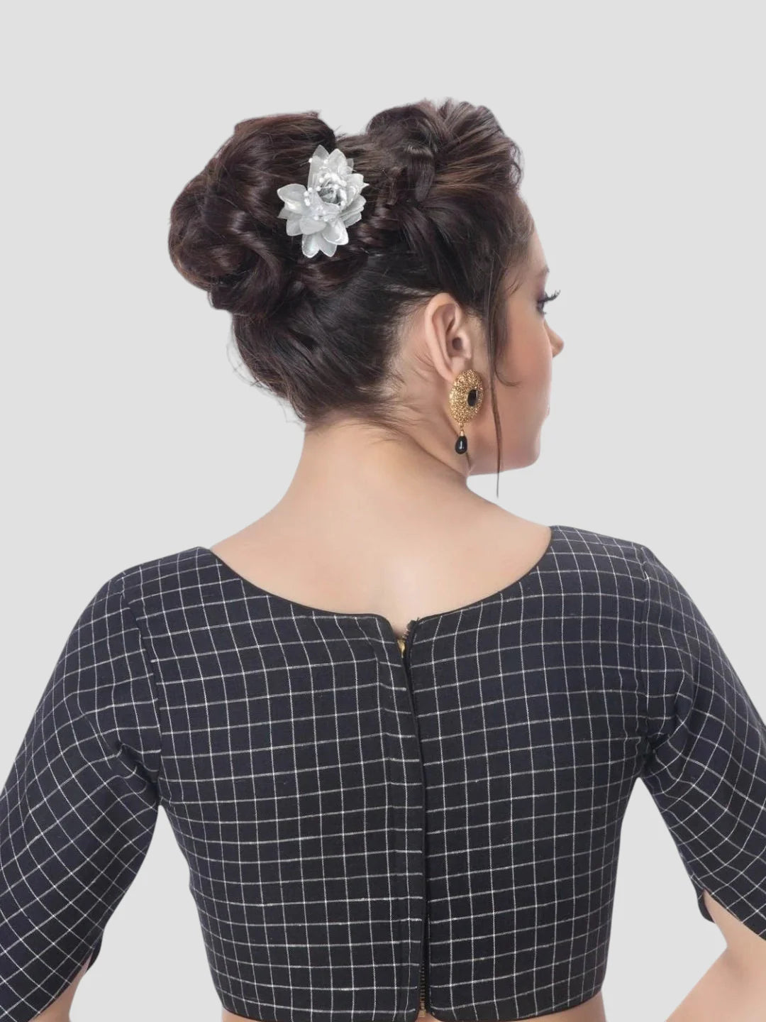 Black Cotton Round Neck Half Sleeves Readymade Blouse