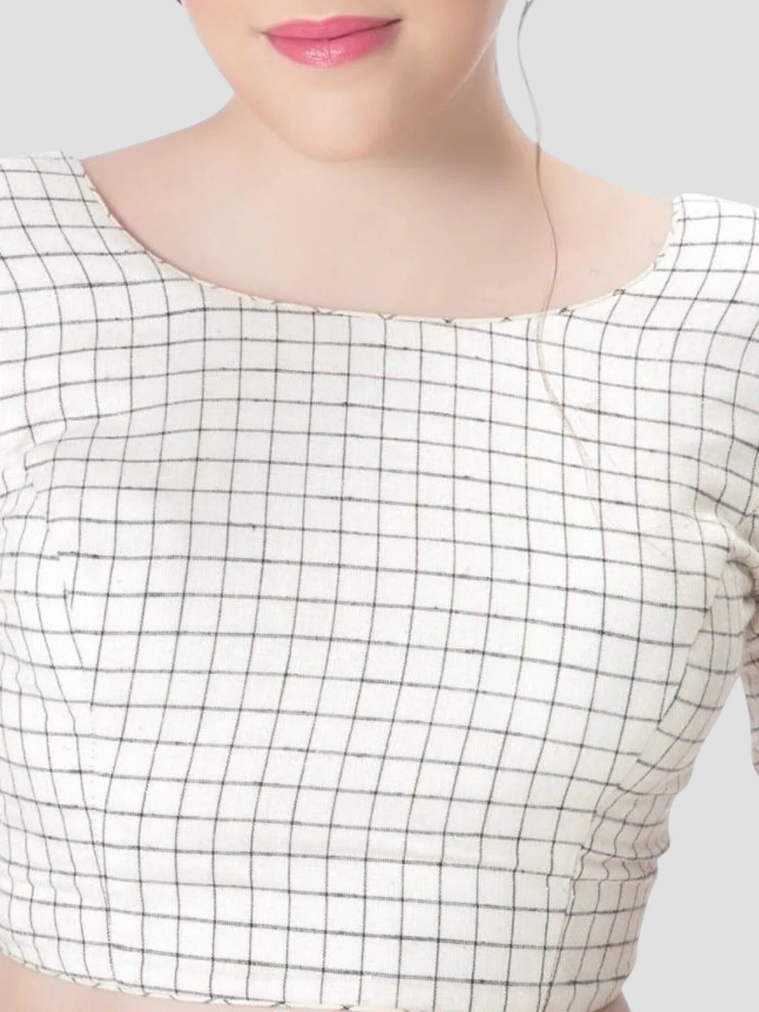 White Cotton Round Neck Half Sleeves Readymade Blouse