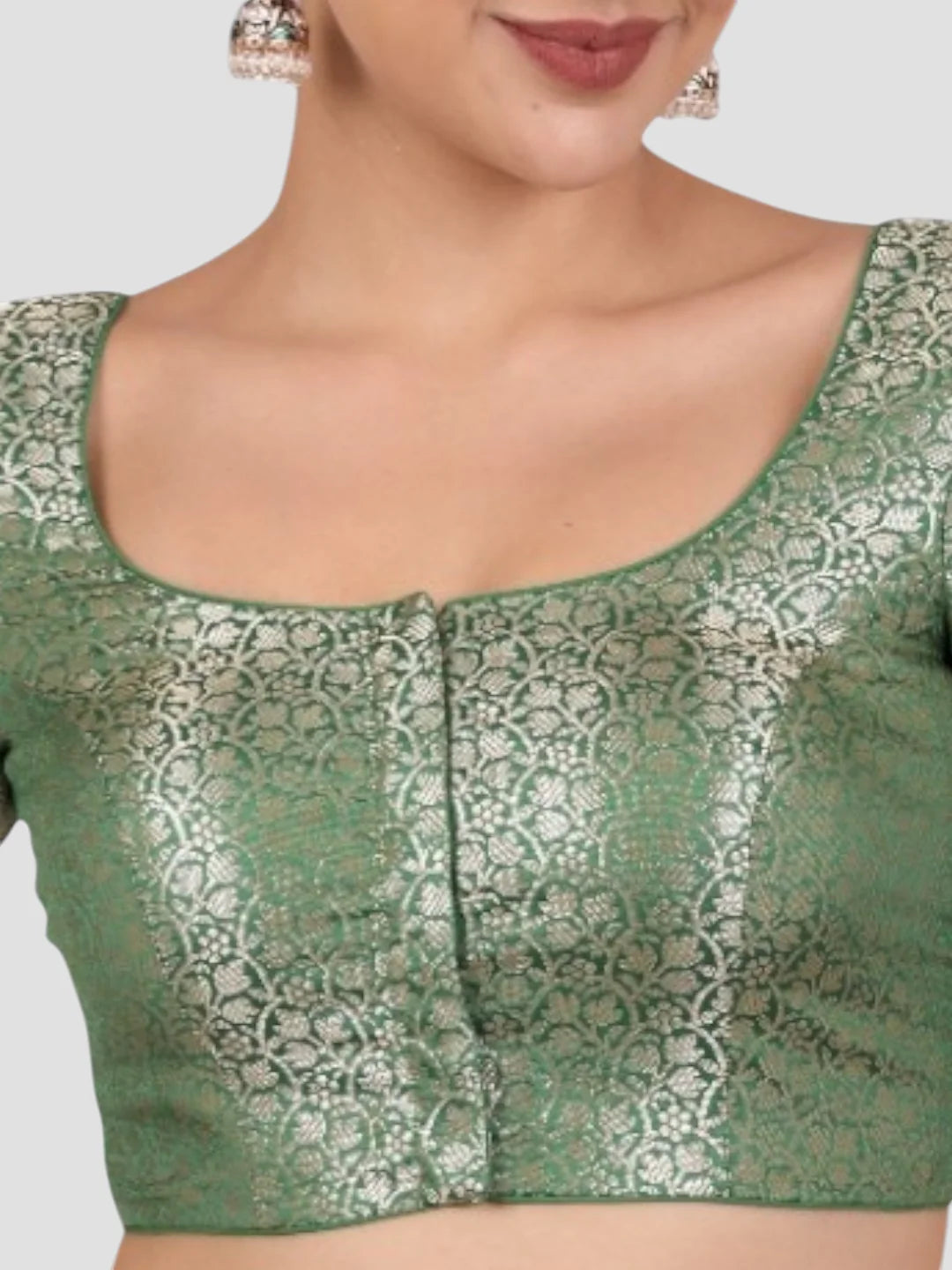Elegant Green Brocade Padded Readymade Saree Blouse