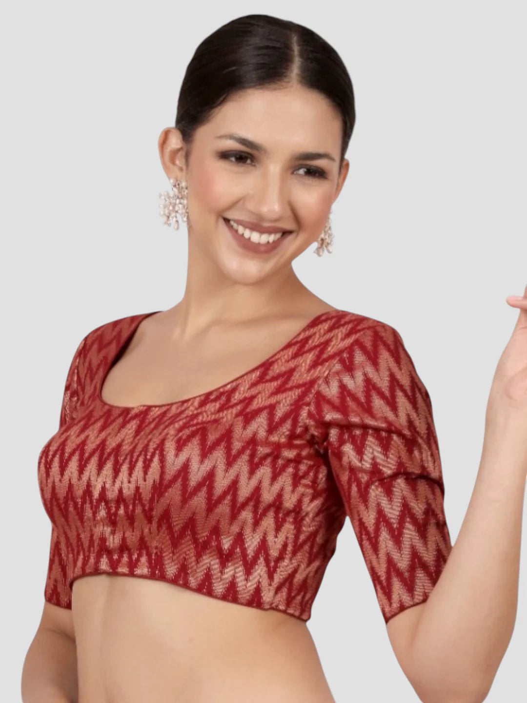 Maroon & Gold Zigzag Pattern Brocade Readymade Saree Blouse