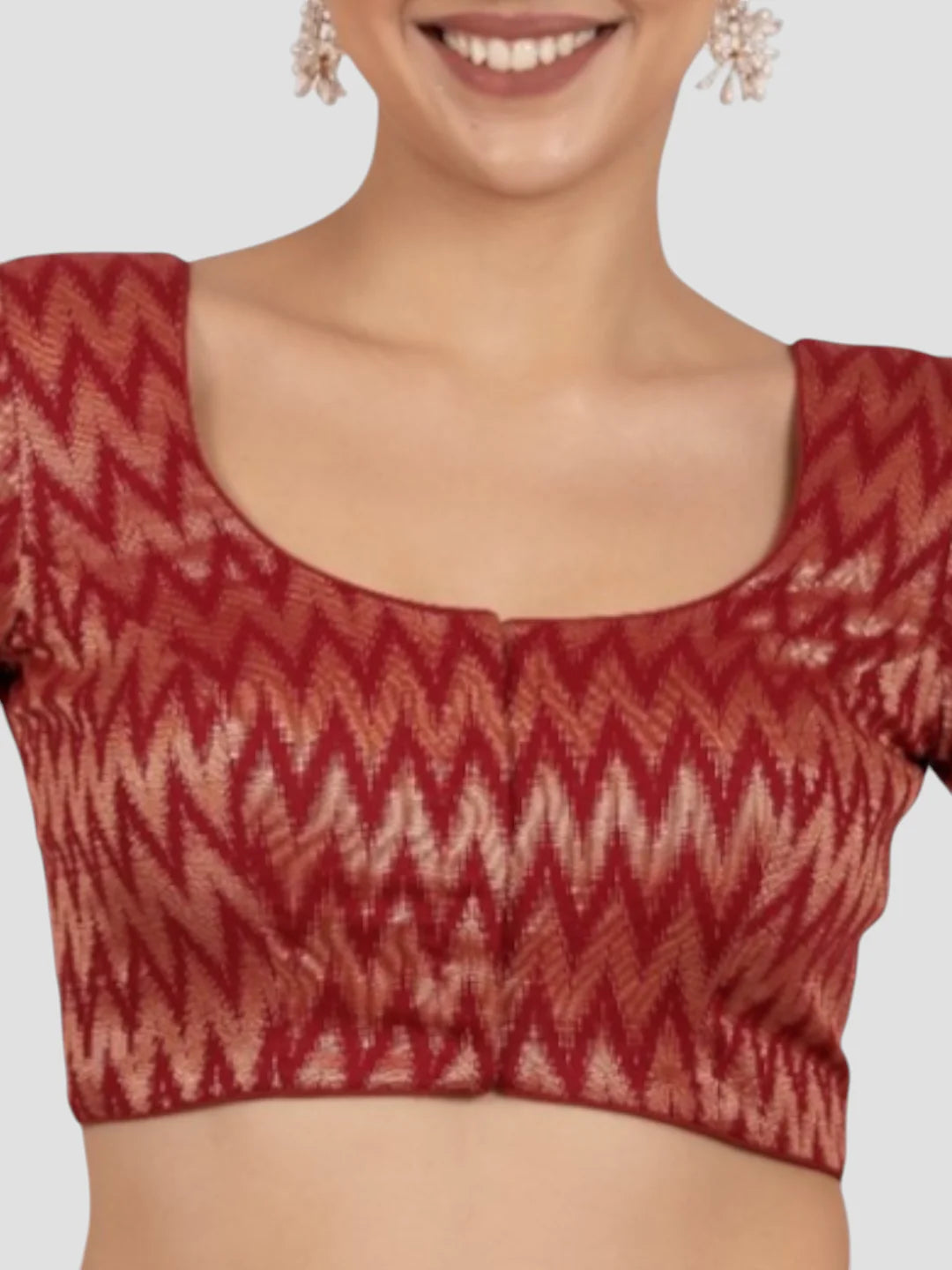 Maroon & Gold Zigzag Pattern Brocade Readymade Saree Blouse