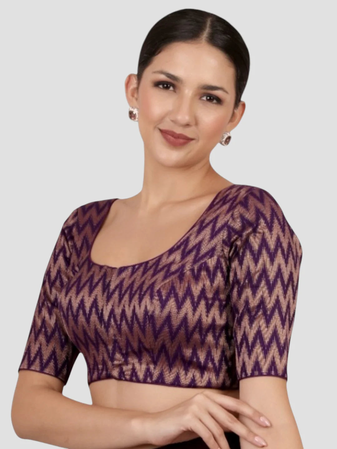 Purple & Gold Zigzag Pattern Brocade Readymade Saree Blouse
