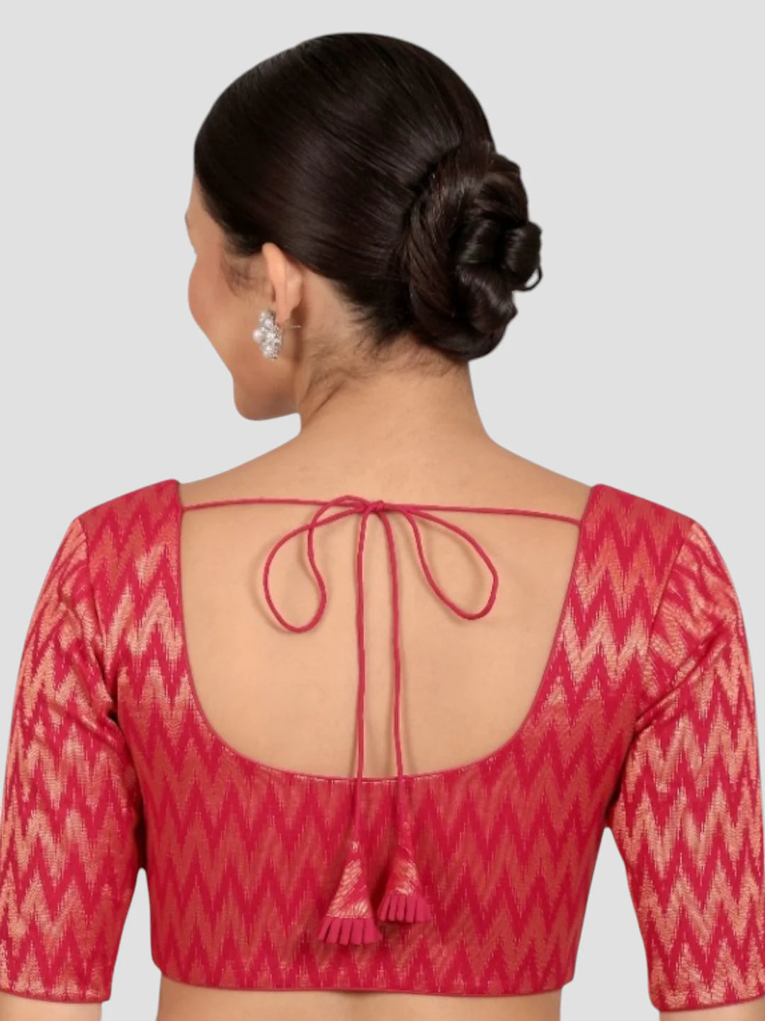 Rani & Gold Zigzag Pattern Brocade Readymade Saree Blouse