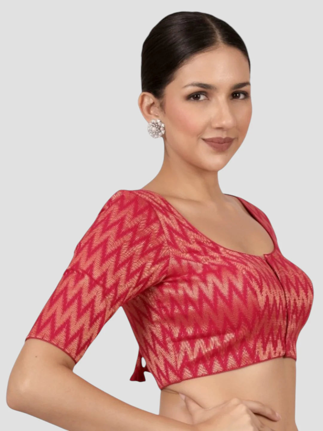 Rani & Gold Zigzag Pattern Brocade Readymade Saree Blouse