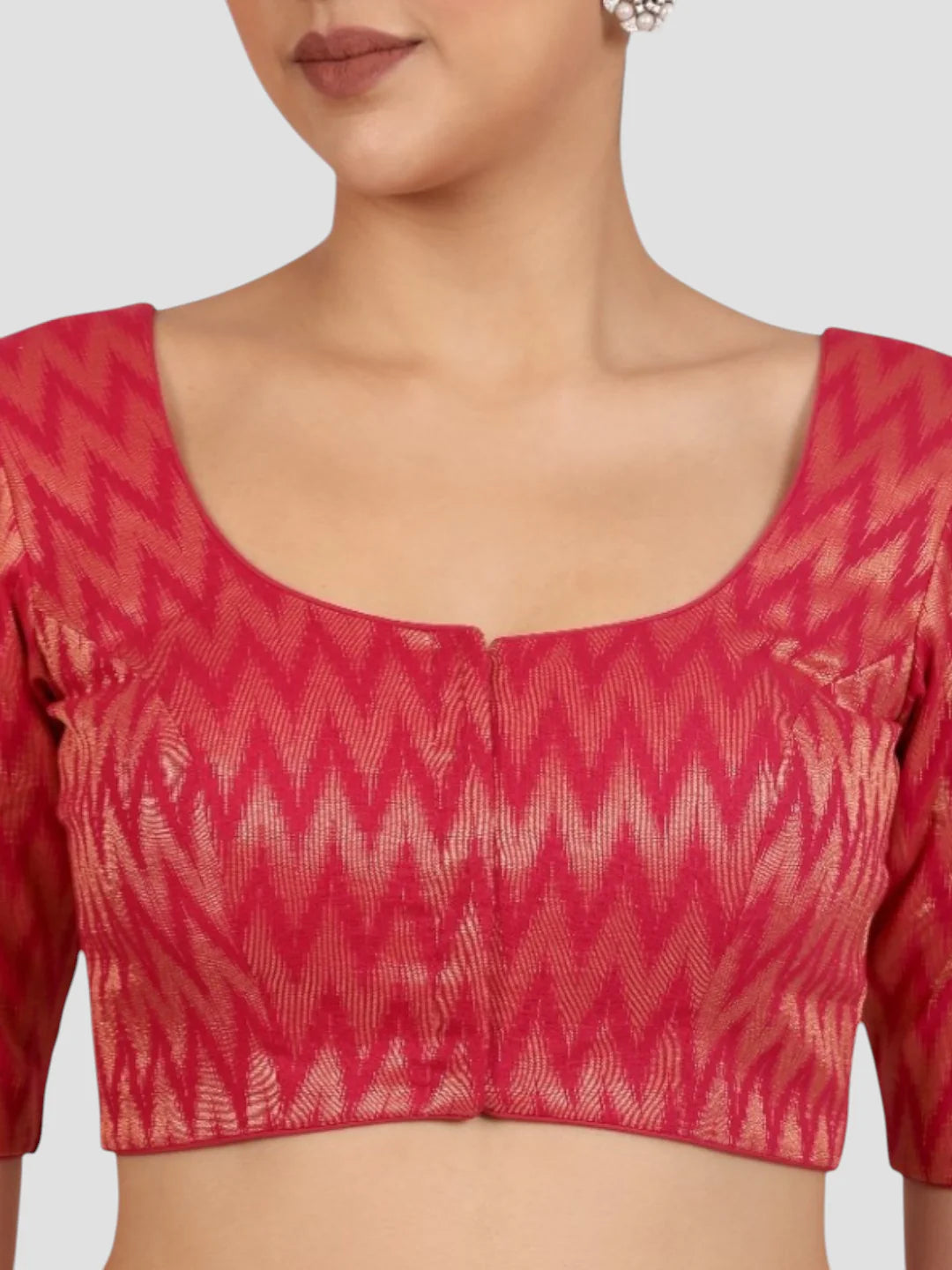 Rani & Gold Zigzag Pattern Brocade Readymade Saree Blouse