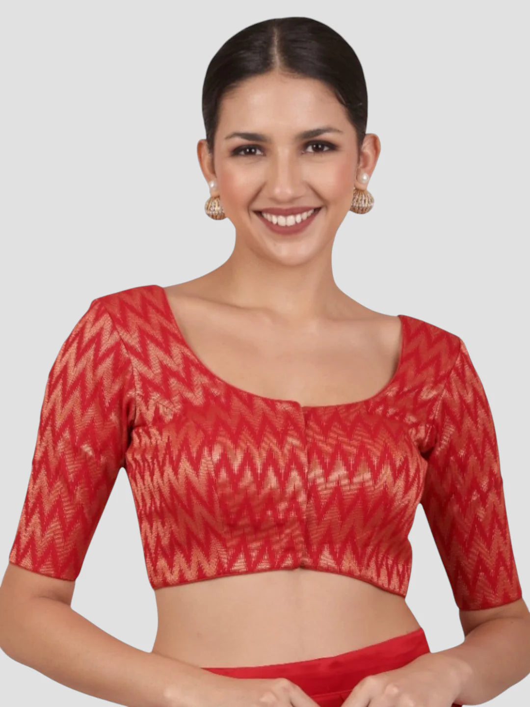 Red & Gold Zigzag Pattern Brocade Readymade Saree Blouse