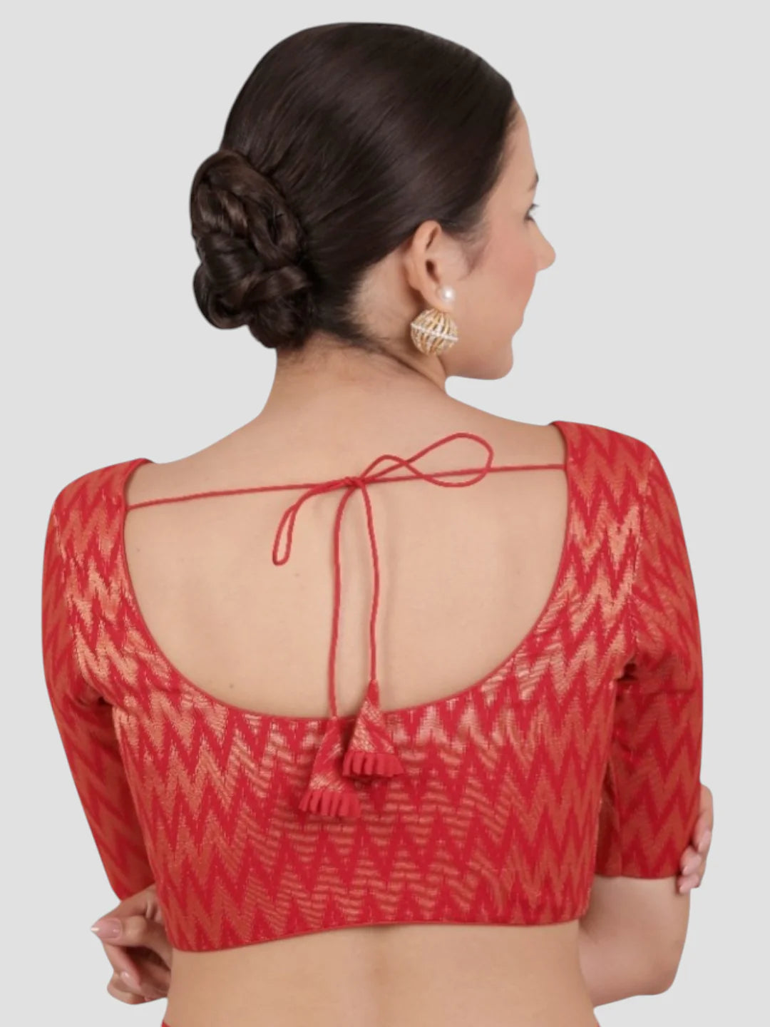 Red & Gold Zigzag Pattern Brocade Readymade Saree Blouse
