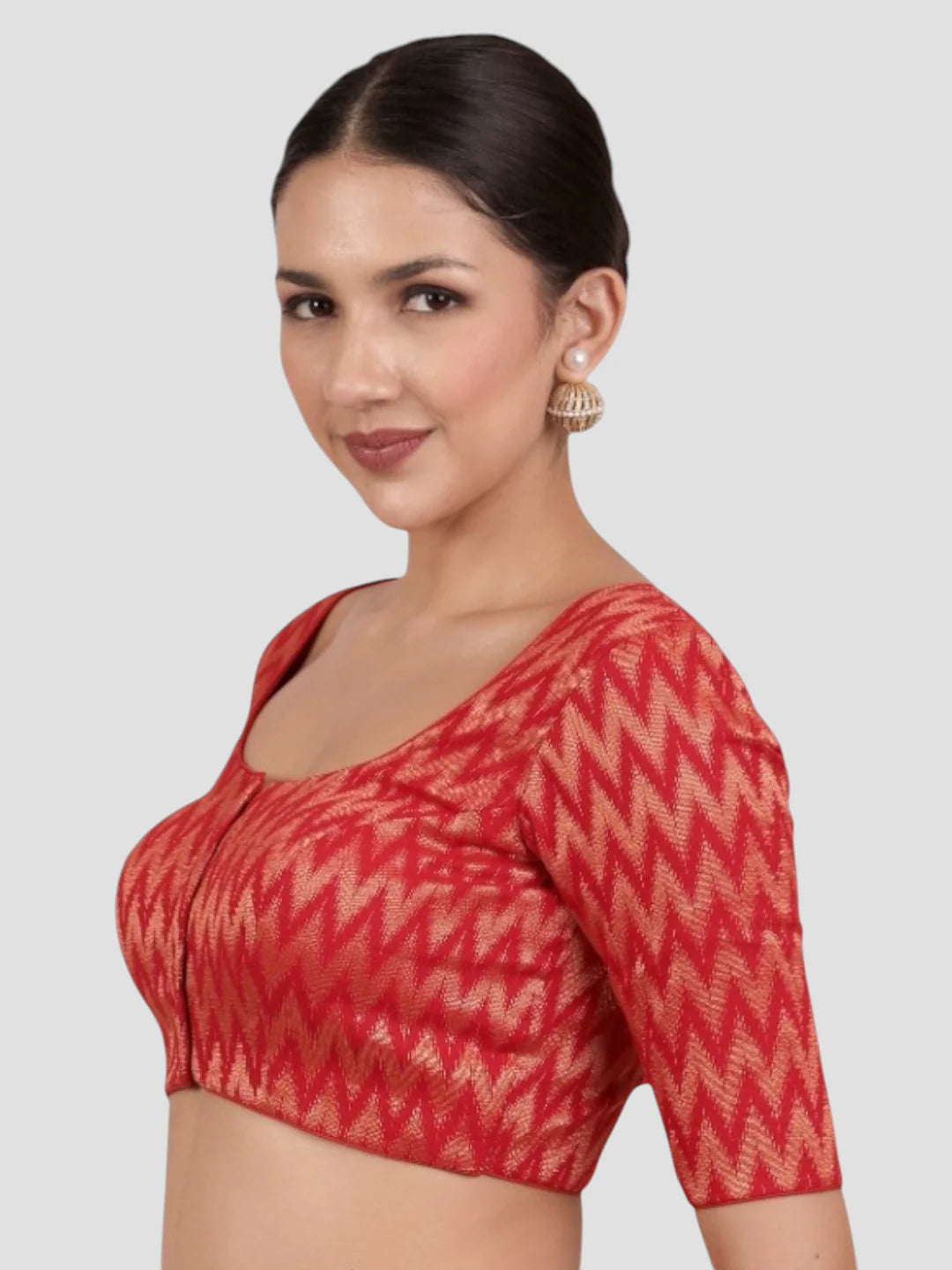 Red & Gold Zigzag Pattern Brocade Readymade Saree Blouse