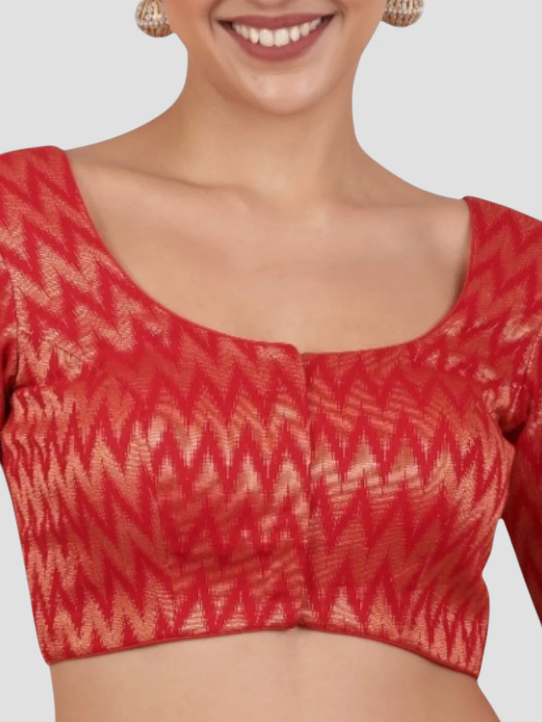 Red & Gold Zigzag Pattern Brocade Readymade Saree Blouse