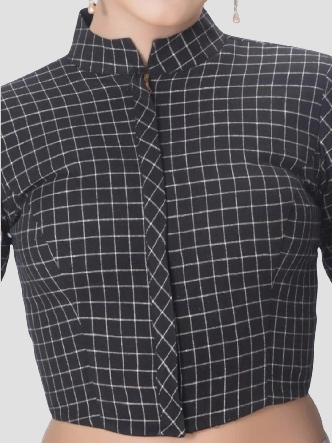 Black Cotton Collar Neck 3/4 Sleeves Readymade Blouse