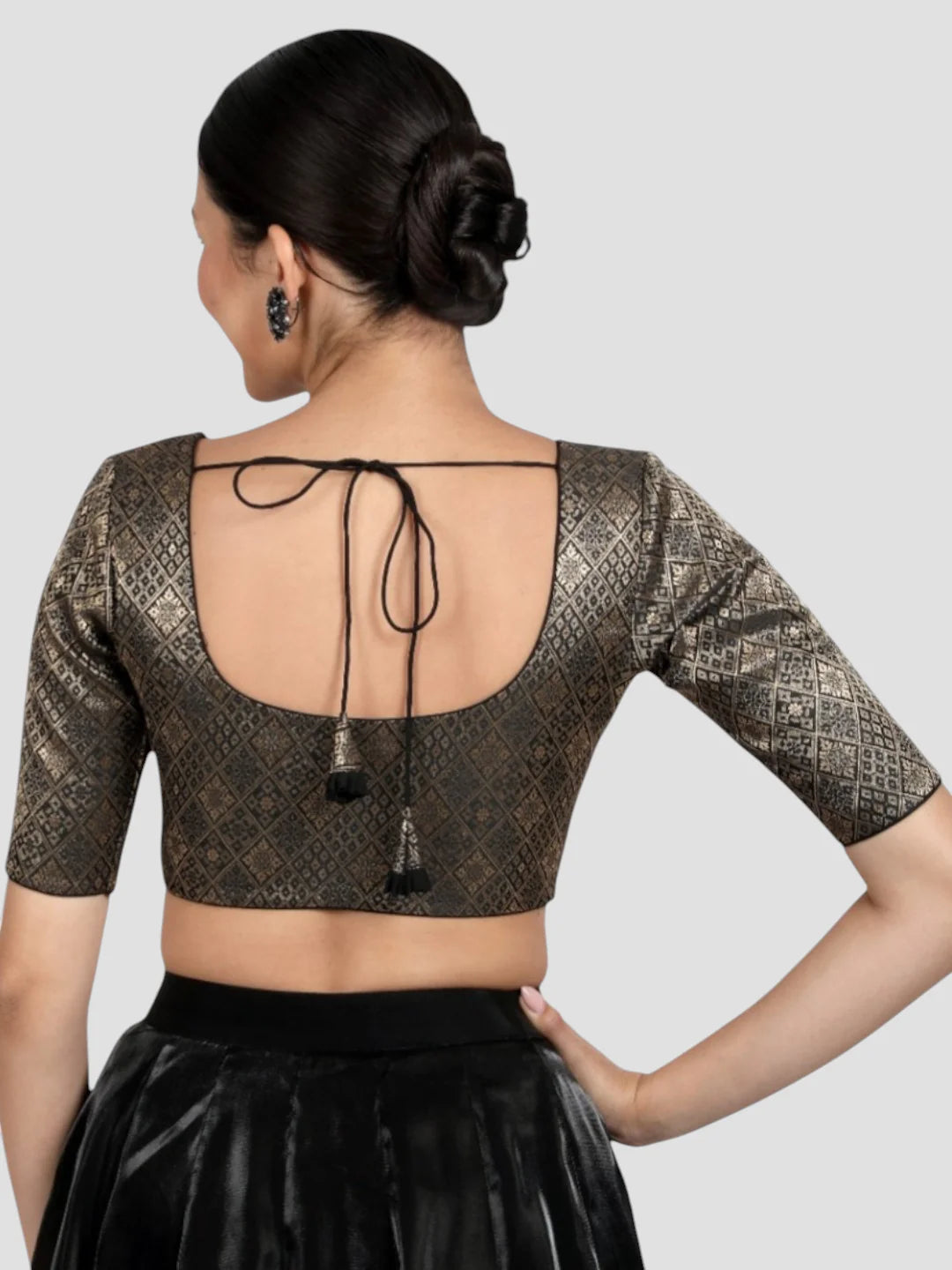 Black Brocade Padded Readymade Saree Blouse