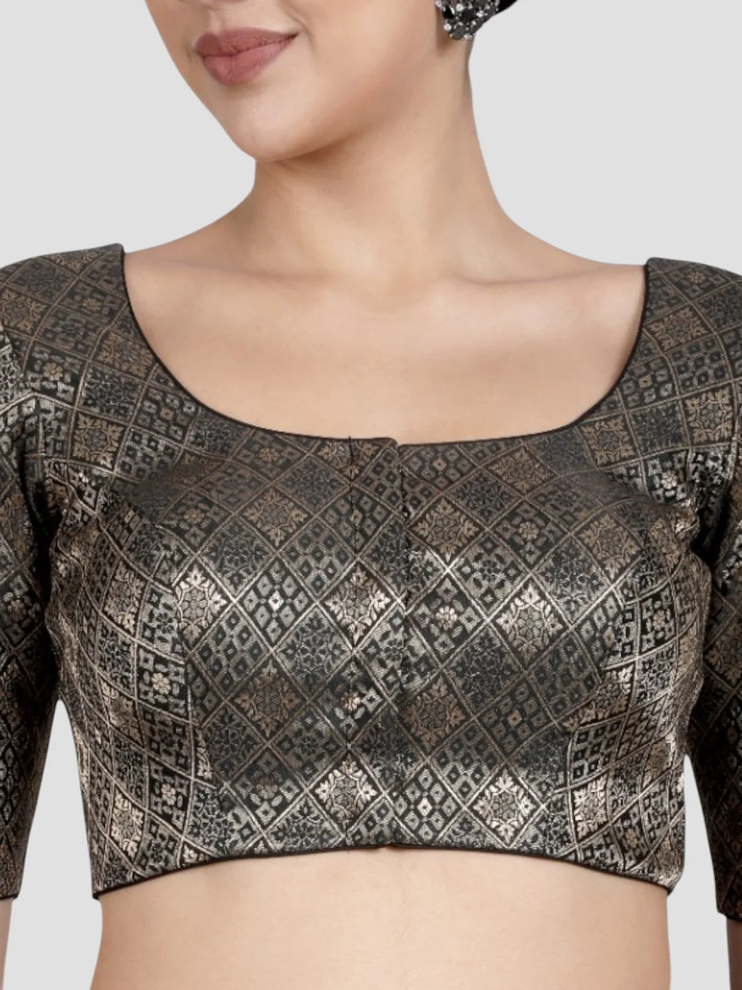 Black Brocade Padded Readymade Saree Blouse