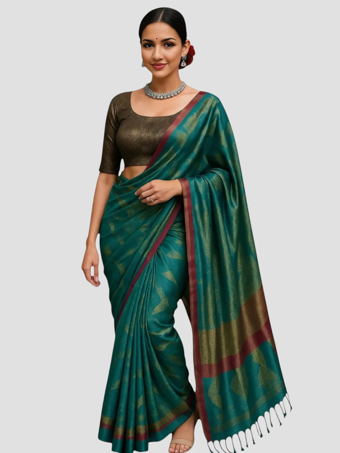 Black Brocade Padded Readymade Saree Blouse