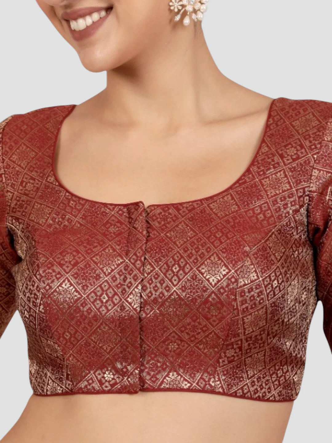 Maroon Brocade Padded Readymade Saree Blouse
