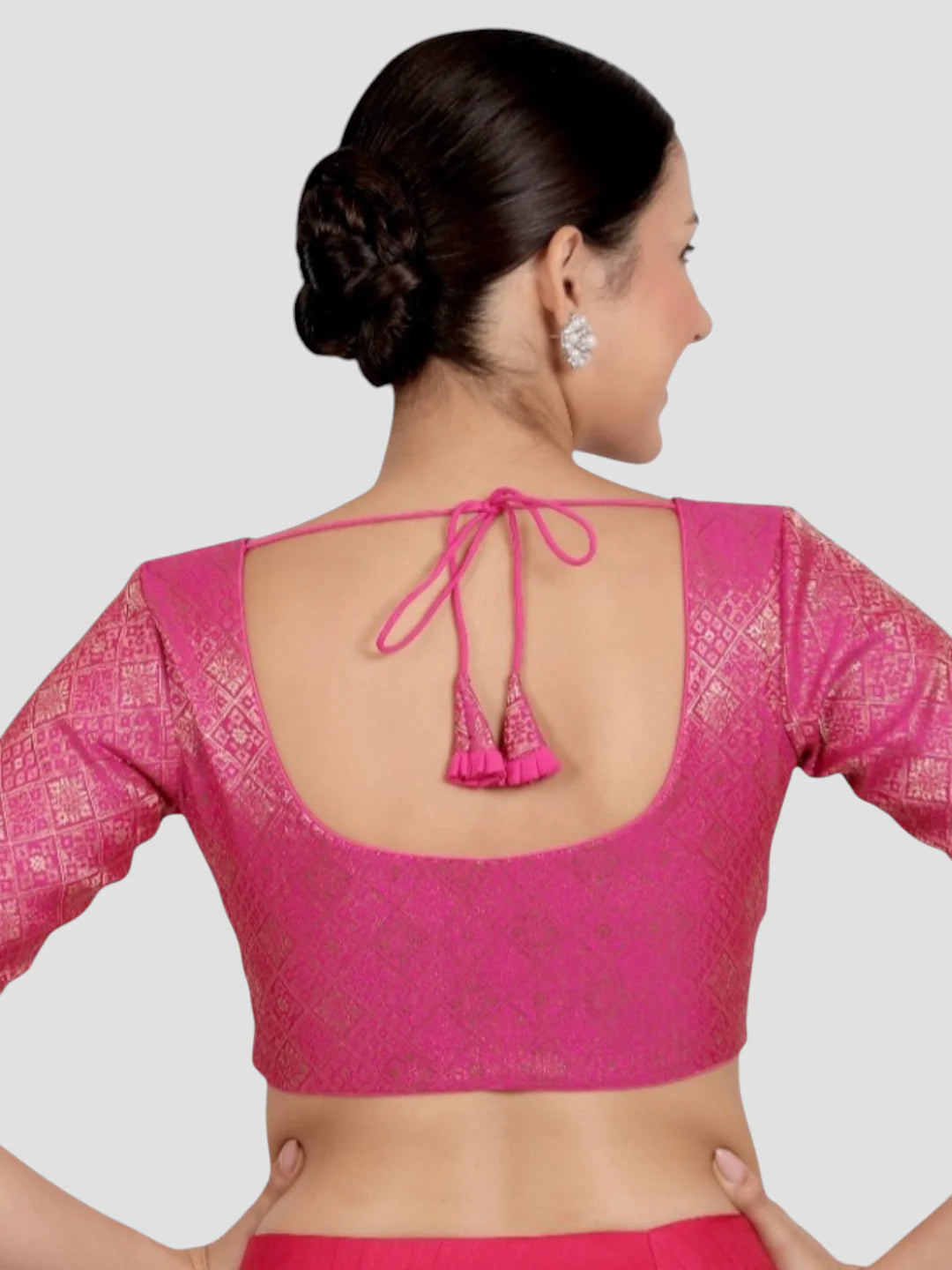 Rani Pink Brocade Padded Readymade Saree Blouse