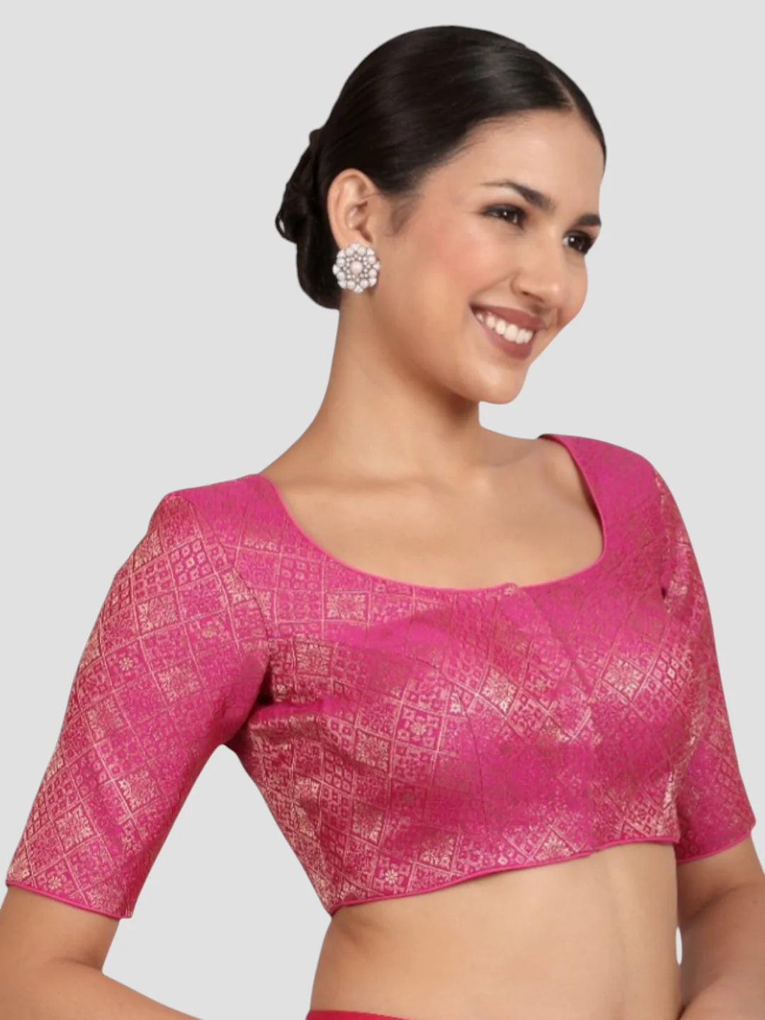 Rani Pink Brocade Padded Readymade Saree Blouse