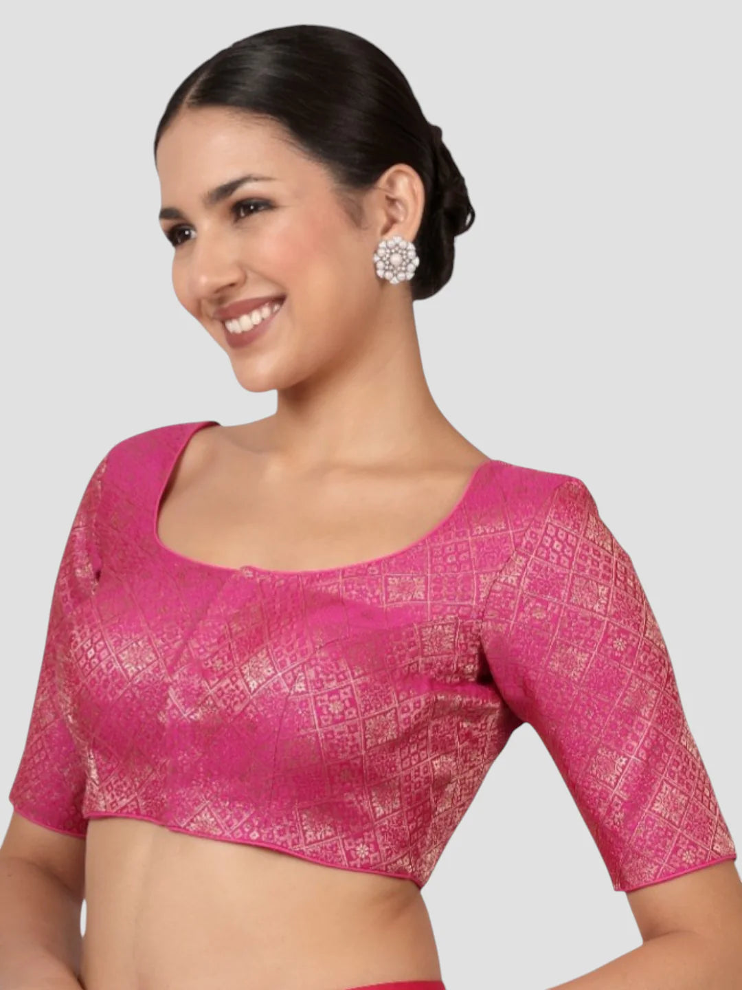 Rani Pink Brocade Padded Readymade Saree Blouse