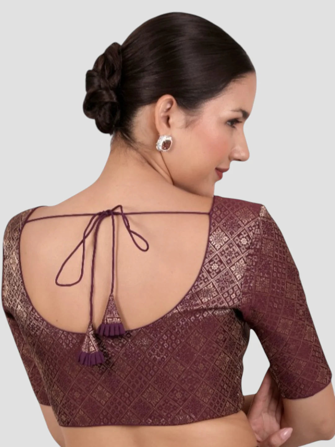 Wine Brocade Padded Readymade Saree Blouse