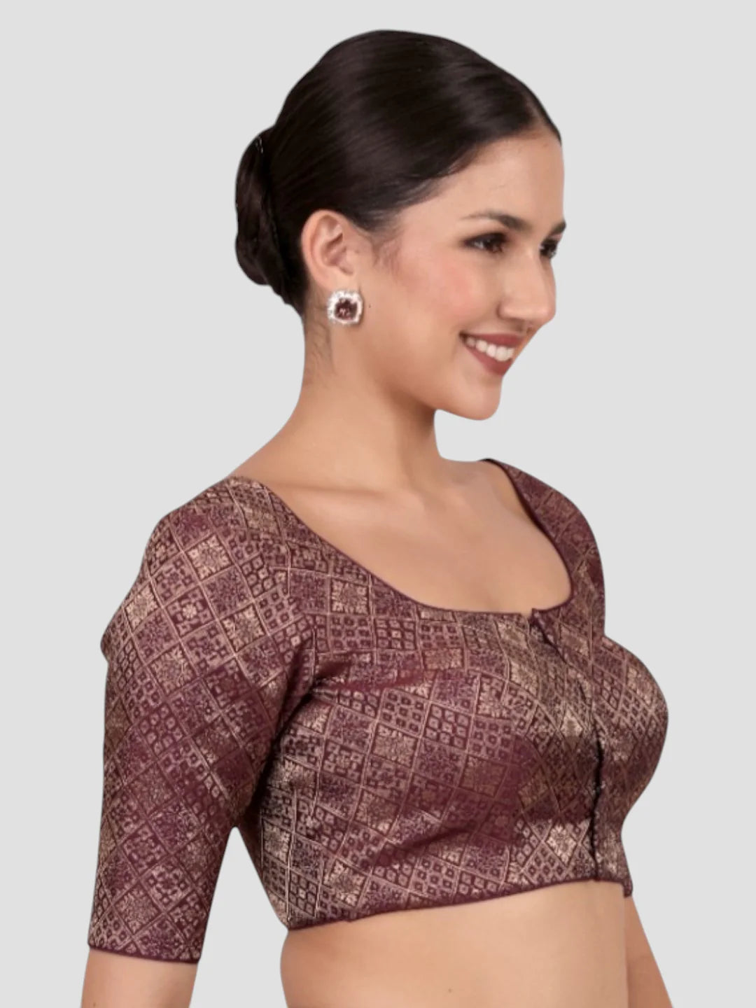 Wine Brocade Padded Readymade Saree Blouse