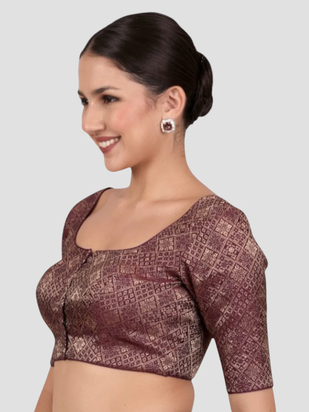 Wine Brocade Padded Readymade Saree Blouse