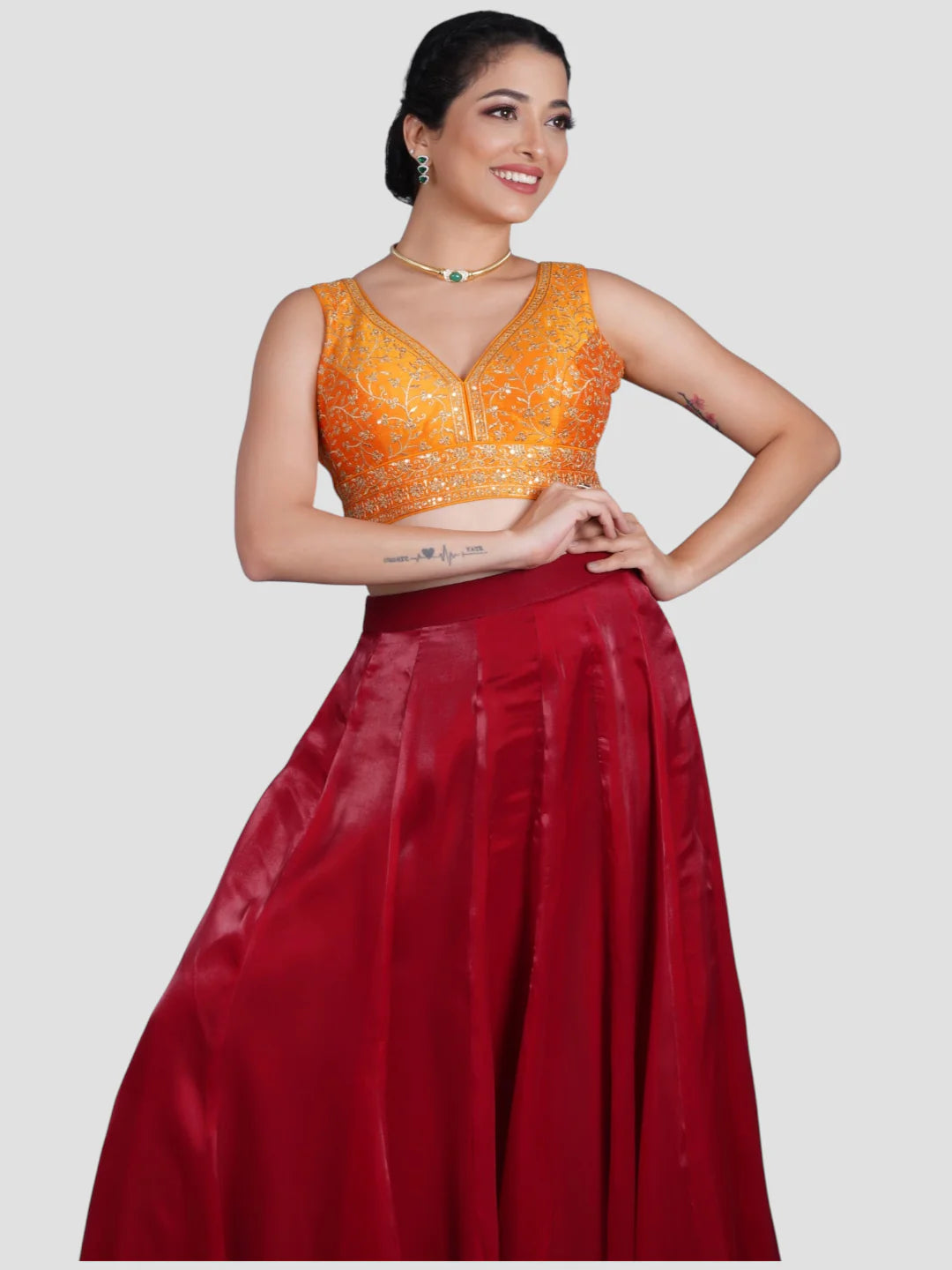 Yellow Deep Neck Sleeveless Readymade Saree Blouse