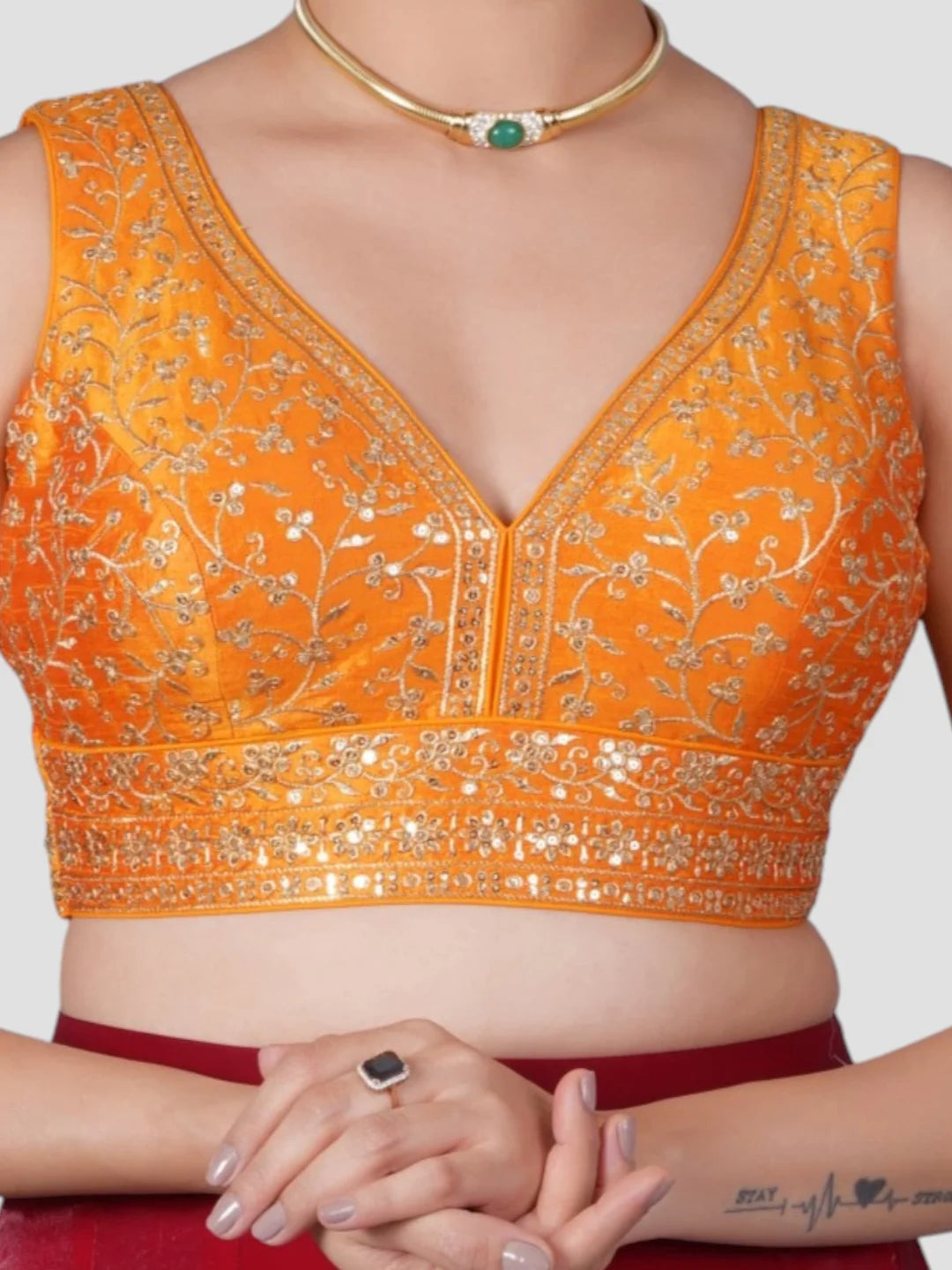 Yellow Deep Neck Sleeveless Readymade Saree Blouse