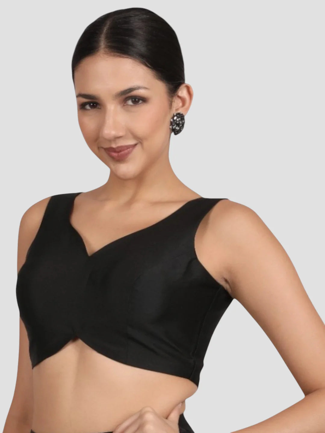 Black Banglori Silk Sleeveless Readymade Saree Blouse