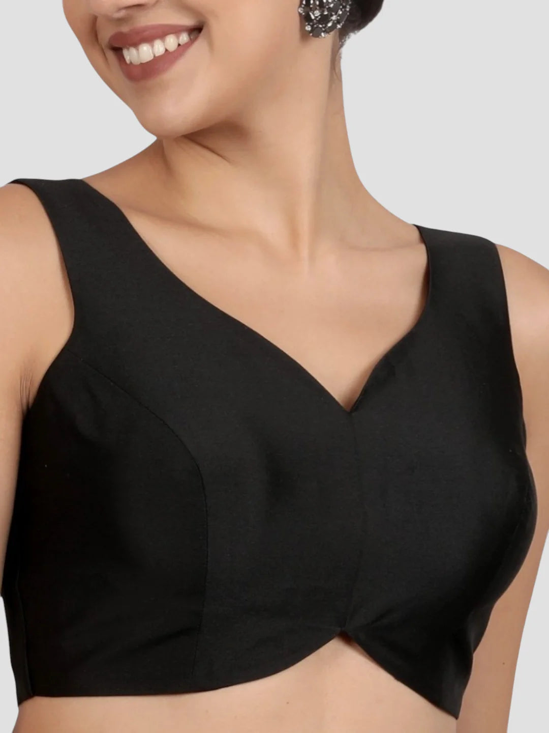 Black Banglori Silk Sleeveless Readymade Saree Blouse