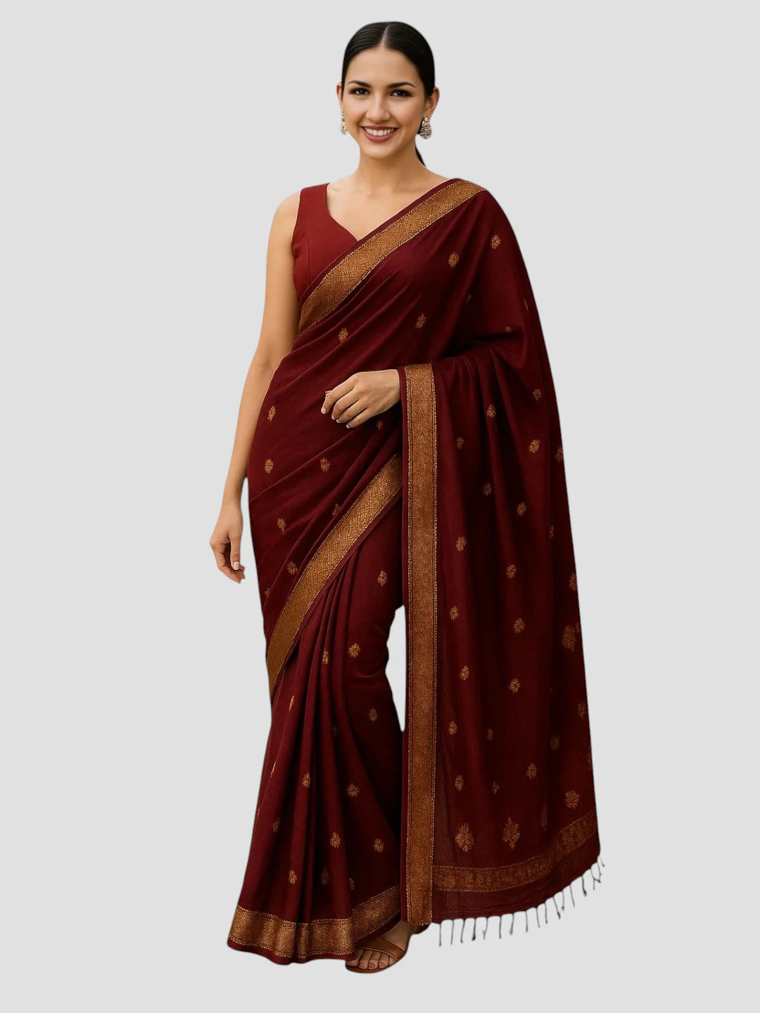 Maroon Banglori Silk Sleeveless Readymade Saree Blouse