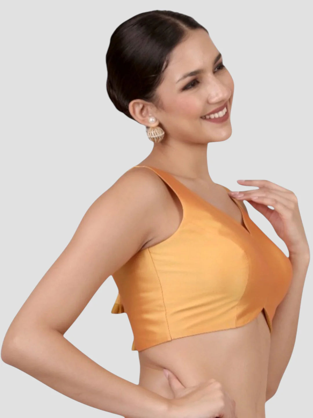 Mustard Banglori Silk Sleeveless Readymade Saree Blouse