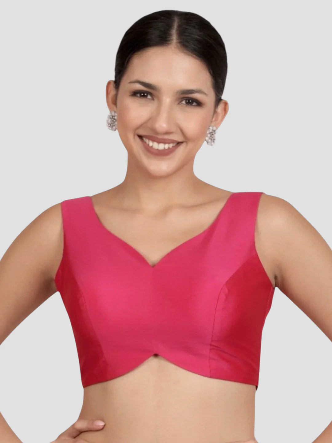 Rani Pink Banglori Silk Sleeveless Readymade Saree Blouse