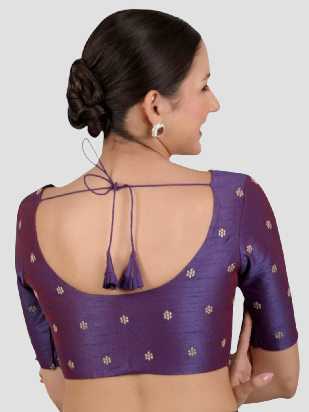 Purple Kora Silk Golden Zari Work Half Sleeve Readymade Saree Blouse
