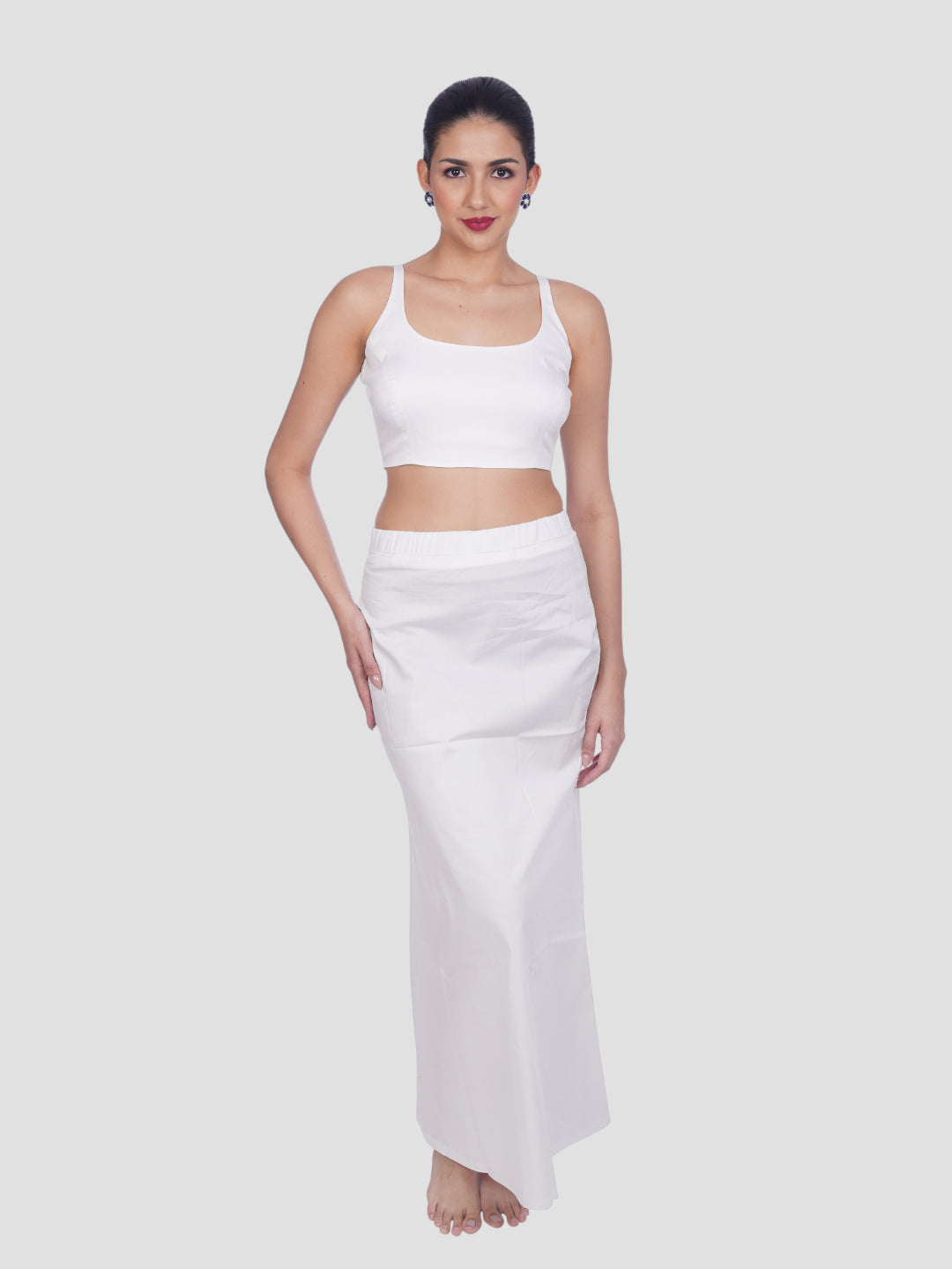 White Cotton Stretchable Spandex Drawstring Saree Shapewear