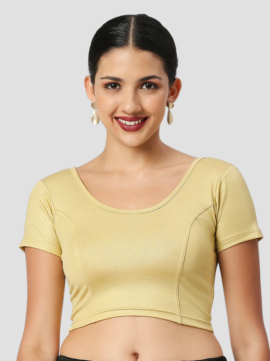 Gold All-Time Bestseller Lycra Round Neck Short Sleeves Readymade Blouse