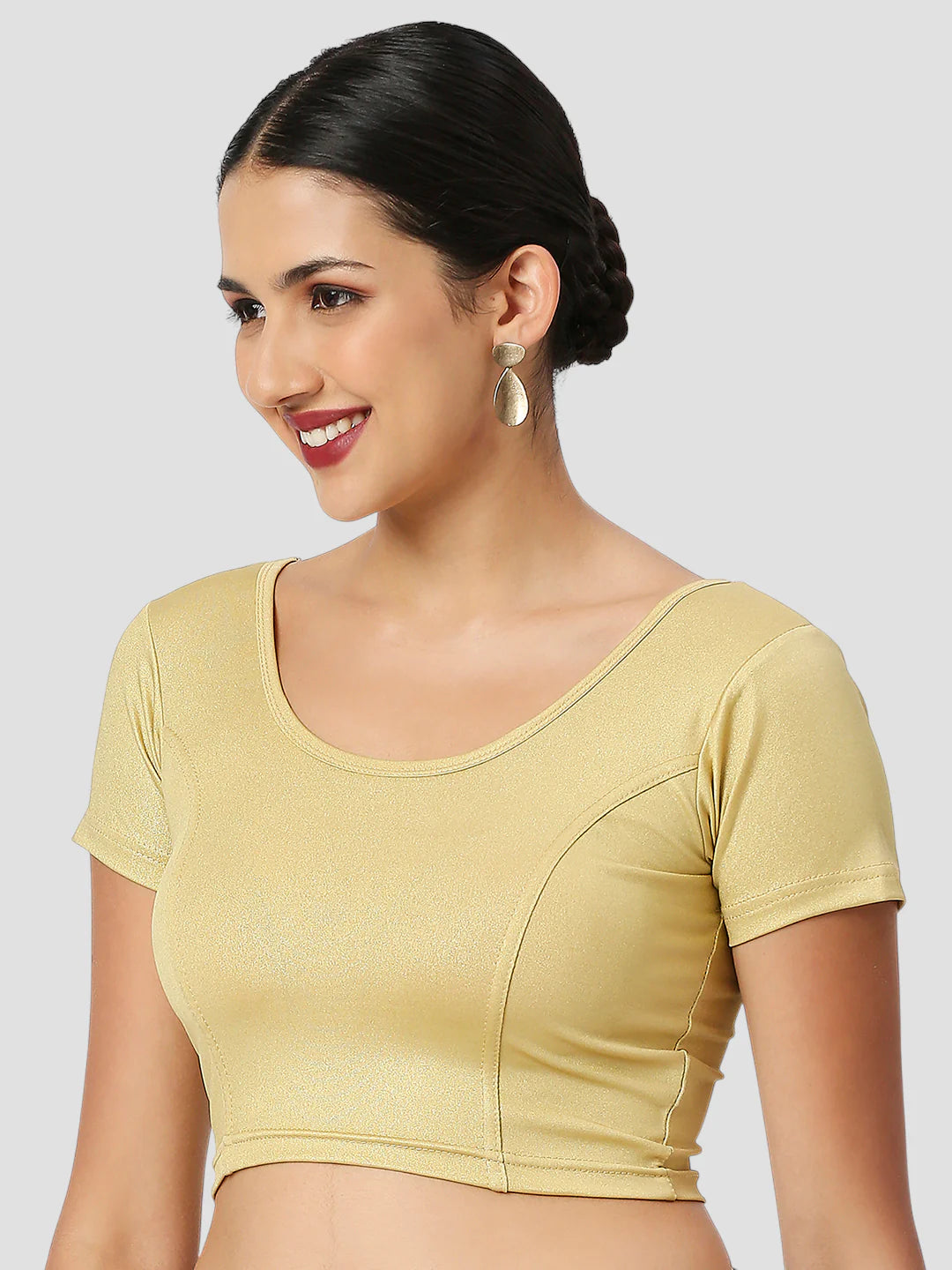 Gold All-Time Bestseller Lycra Round Neck Short Sleeves Readymade Blouse