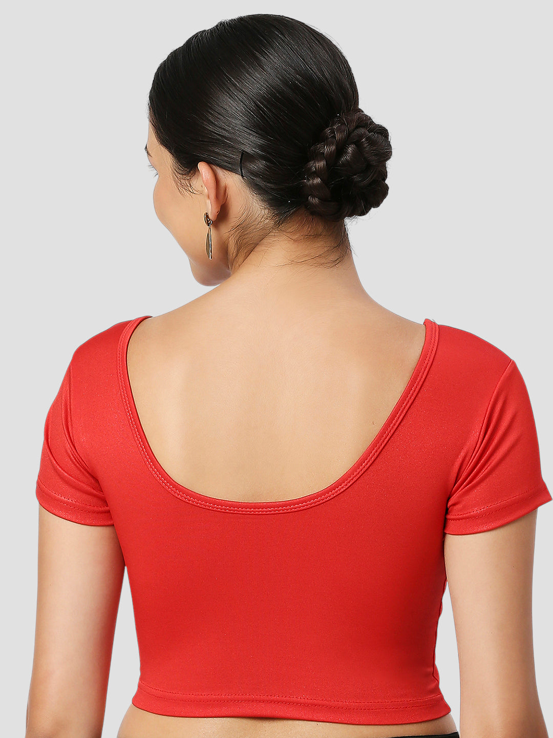 Red All-Time Bestseller Lycra Round Neck Short Sleeves Readymade Blouse