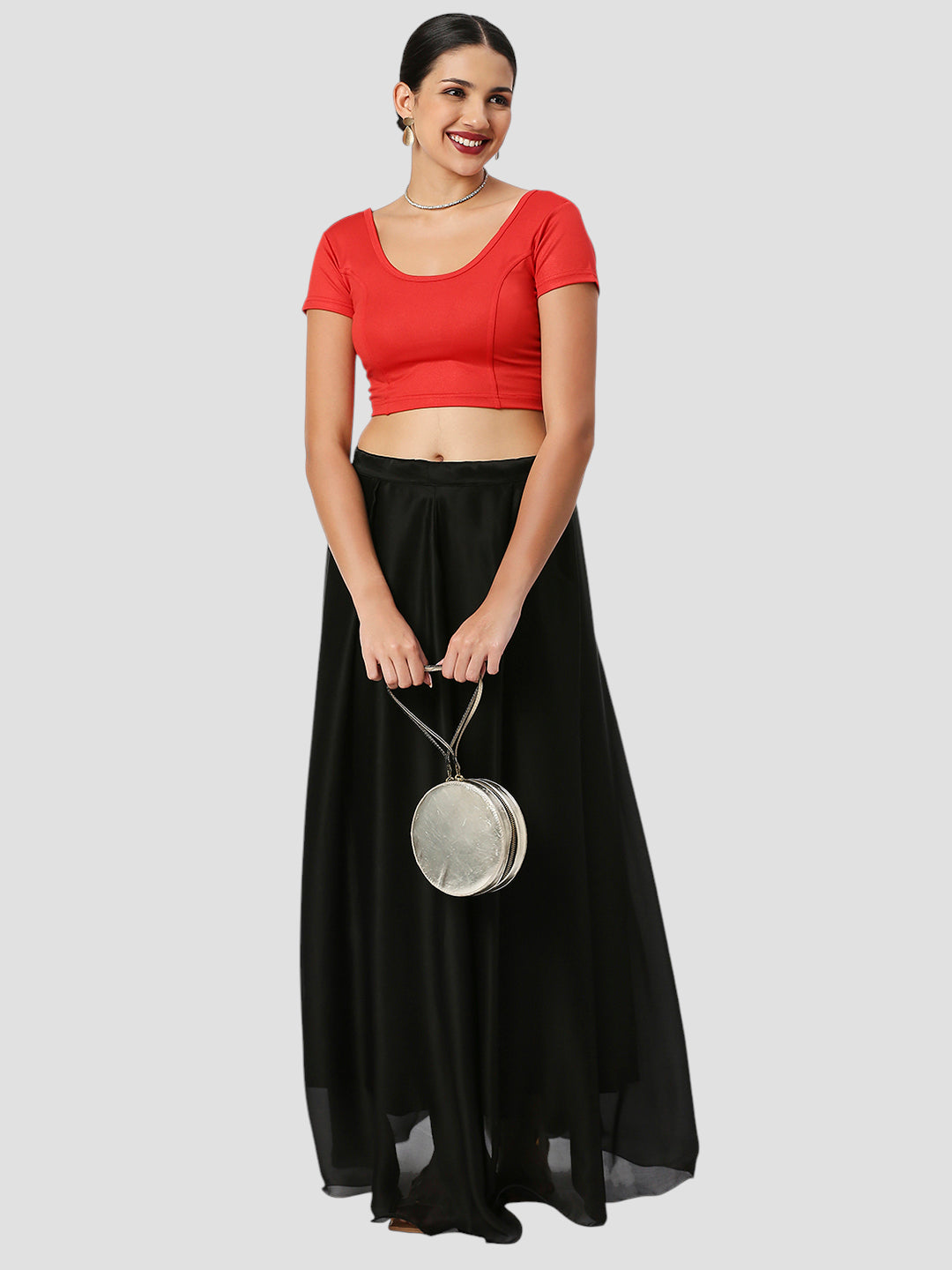 Red All-Time Bestseller Lycra Round Neck Short Sleeves Readymade Blouse