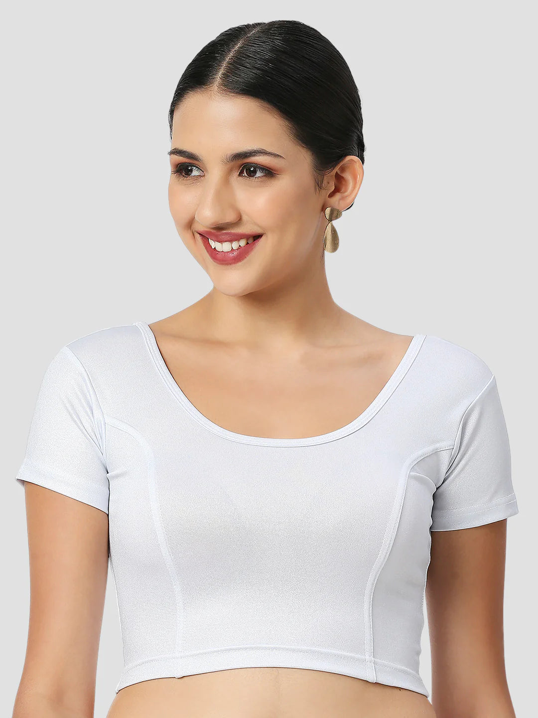 Silver All-Time Bestseller Lycra Round Neck Short Sleeves Readymade Blouse
