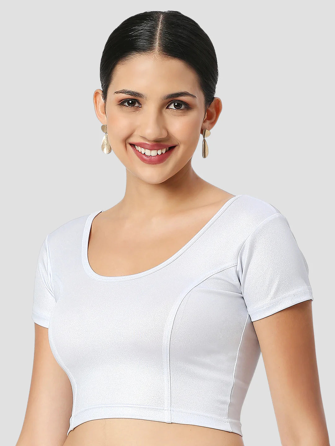 Silver All-Time Bestseller Lycra Round Neck Short Sleeves Readymade Blouse