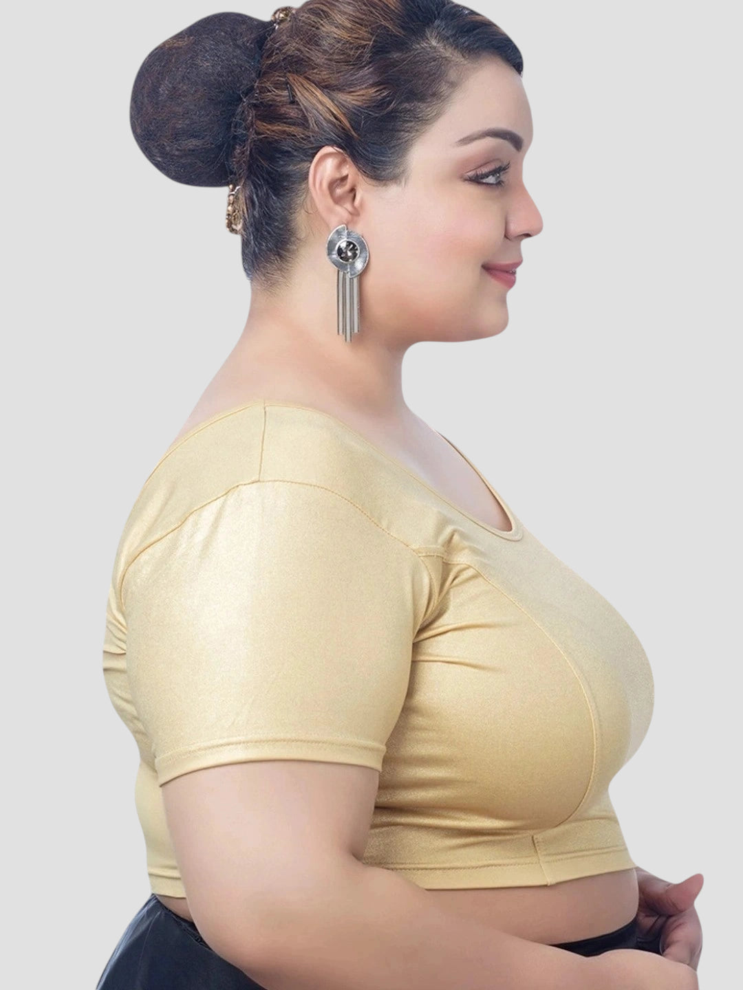 Gold All-Time Bestseller Lycra Round Neck Short Sleeves Plus Size Readymade Blouse